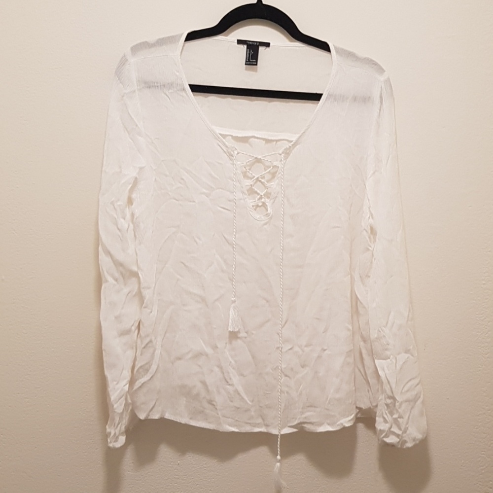 NWOT Forever 21 White Peasant Blouse